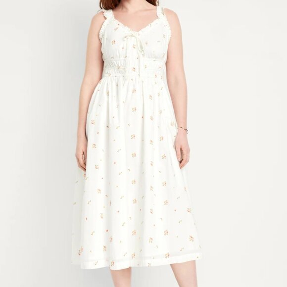 White Floral Fit & Flare Sleeveless Midi Dress - Picture 1 of 8